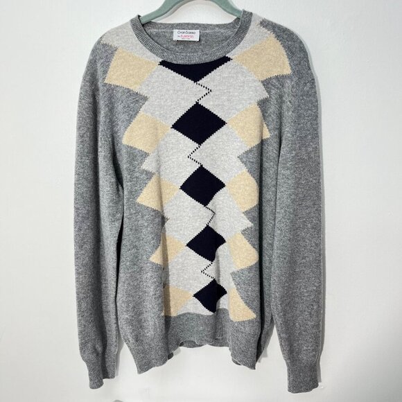 Gran Sasso For Raleigh Men's Grey Argyle Sweater Size M‎ Wool  Cashmere Blend - Picture 1 of 6